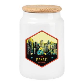 Skyline Éclatant : Makati, Manille, Philippines - Boîte à biscuits avec couvercle en bois - blanc - Devant
