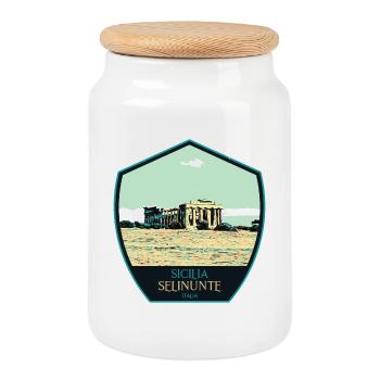 Illustration Greek Temple in Selinunte, Sicily - Cookie Jar with Wooden Lid - white - Front