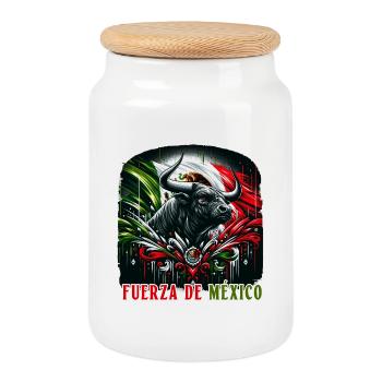 Mexico bullfight design - Cookie Jar with Wooden Lid - white - Front