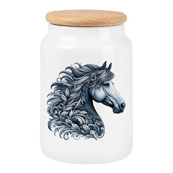 Cheval - Boîte à biscuits avec couvercle en bois - blanc - Devant