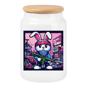 Bunny Bunny GTA Gamer Gun Lapin mignon Lol - Boîte à biscuits avec couvercle en bois - blanc - Devant