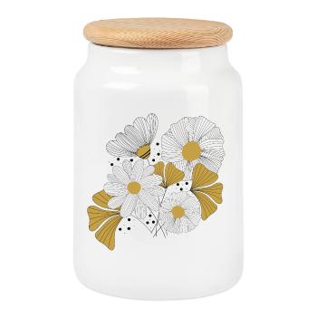 Blumenbouquet in gelb Linien-Kontrast - Keksdose mit Holzdeckel - Weiß - Vorne