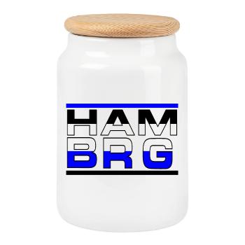 Hamburg , Tradition , Fußball, HAM BRG (25) - Keksdose mit Holzdeckel - Weiß - Vorne