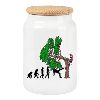 Baum Evolution Holz Holzfäller Baumfäller Wald - Keksdose mit Holzdeckel - Weiß - Vorne