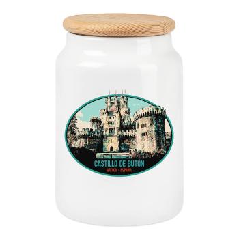Illustration Chateau Butrón, Spain - Cookie Jar with Wooden Lid - white - Front