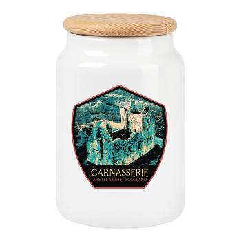 Illustration Château Carnasserie, Écosse - Boîte à biscuits avec couvercle en bois - blanc - Devant
