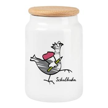 RIKELS First Year School Chicken for the School Cone - Cookie Jar with Wooden Lid - white - Front
