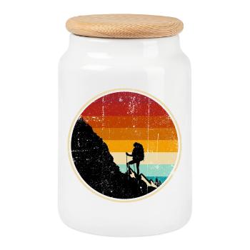Grimpeur au coucher du soleil Cercle rétro - Boîte à biscuits avec couvercle en bois - blanc - Devant