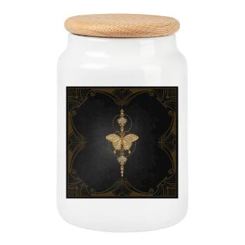 Golden butterfly. - Cookie Jar with Wooden Lid - white - Front