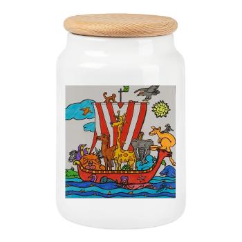 Ground Floor Noah's Ark I Animals I Nature - Cookie Jar with Wooden Lid - white - Front