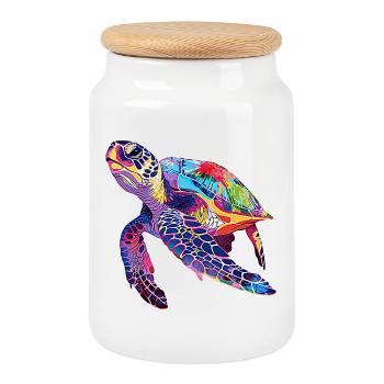 Turtle rainbow - Cookie Jar with Wooden Lid - white - Front