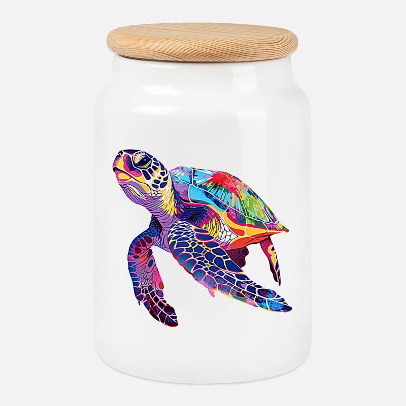 Schildkröte rainbow - Keksdose mit Holzdeckel - Weiß