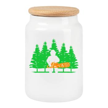 Lumberjack Woodwork Tree Chainsaw Statement - Cookie Jar with Wooden Lid - white - Front