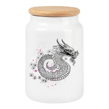 Dragon aux fleurs de cerisier style Sakura - Boîte à biscuits avec couvercle en bois - blanc - Devant