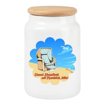 Strandkorb mit Meerblick Ferien Urlaub Erholung - Keksdose mit Holzdeckel - Weiß - Vorne