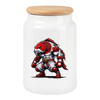 Koi fish national flag of Japan - Cookie Jar with Wooden Lid - white - Front