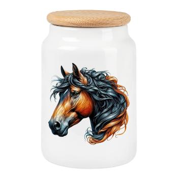 Cheval - Boîte à biscuits avec couvercle en bois - blanc - Devant