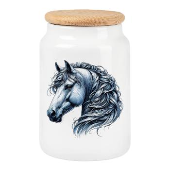 Cheval - Boîte à biscuits avec couvercle en bois - blanc - Devant
