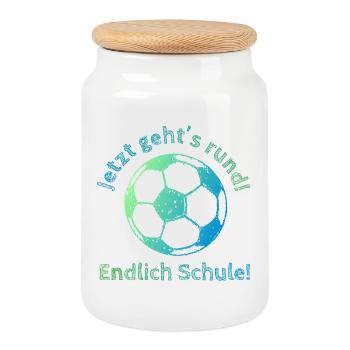 Endlich Schule - Fußball - Jetzt gehts rund! - Keksdose mit Holzdeckel - Weiß - Vorne