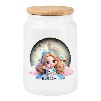 Les rêves d'Alice - Boîte à biscuits avec couvercle en bois - blanc - Devant