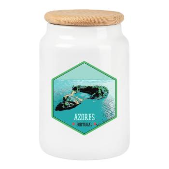 Illustration Volcanic islets, Azores - Cookie Jar with Wooden Lid - white - Front