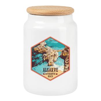 Estudantes beach near Lagos, Algarve - Cookie Jar with Wooden Lid - white - Front