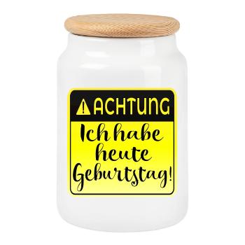 Ich habe heute Geburtstag - Keksdose mit Holzdeckel - Weiß - Vorne