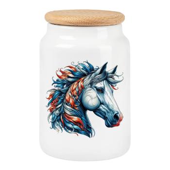 Horse - Cookie Jar with Wooden Lid - white - Front