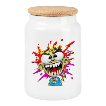 Personnage Dessin Urban Cartoon -Tagueur/Graffeur - Boîte à biscuits avec couvercle en bois - blanc - Devant