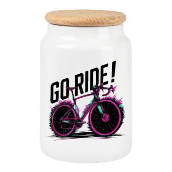 Neon Cycling Adventure Illustration - Cookie Jar with Wooden Lid - white - Front