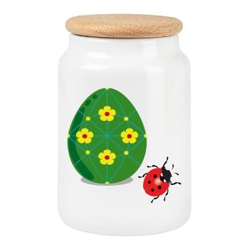 Oeuf de Pâques avec coccinelle - Boîte à biscuits avec couvercle en bois - blanc - Devant