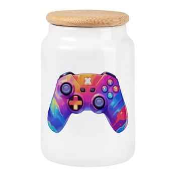 Pixel art video game controller - Cookie Jar with Wooden Lid - white - Front