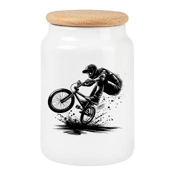 BMX Bike Fahrrad Trick Geschenk - Keksdose mit Holzdeckel - Weiß - Vorne