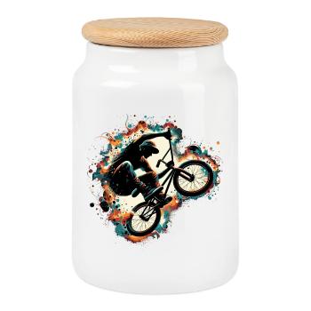 BMX Bike Fahrrad Trick Geschenk - Keksdose mit Holzdeckel - Weiß - Vorne
