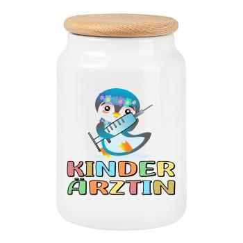 Kinderärztin Medizinerin Kinderheilkunde - PINGUIN - Keksdose mit Holzdeckel - Weiß - Vorne