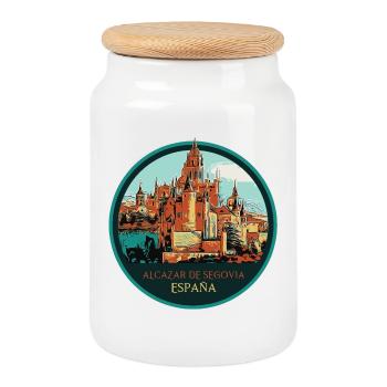 Alcazar of Segovia, Spain Illustration - Cookie Jar with Wooden Lid - white - Front
