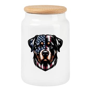 Rottweiler USA Hunde Design - Keksdose mit Holzdeckel - Weiß - Vorne