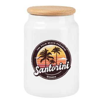 Santorin, Grèce, mer Égée, grec - Boîte à biscuits avec couvercle en bois - blanc - Devant