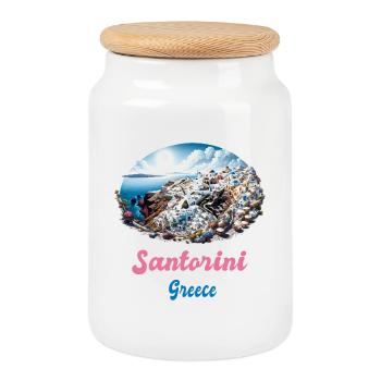 Santorin, Grèce, voyage au volcan Akrotiri - Boîte à biscuits avec couvercle en bois - blanc - Devant