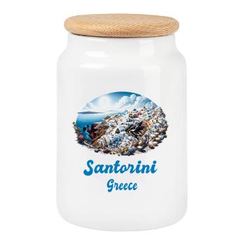Santorin, Grèce, voyage au volcan Akrotiri - Boîte à biscuits avec couvercle en bois - blanc - Devant
