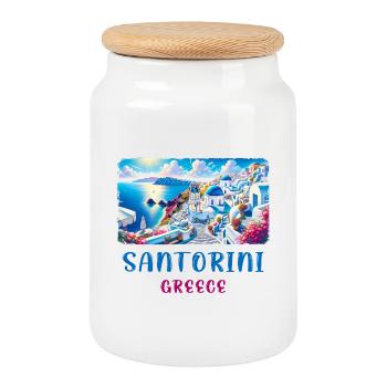 Excursions de vacances en mer à Santorin en Grèce - Boîte à biscuits avec couvercle en bois - blanc - Devant
