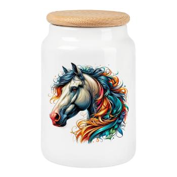 Cheval - Boîte à biscuits avec couvercle en bois - blanc - Devant