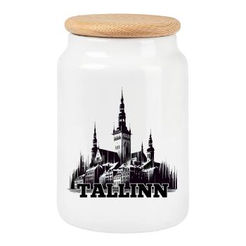 Tallinn Capital Estonie Pays Baltes Cadeau - Boîte à biscuits avec couvercle en bois - blanc - Devant