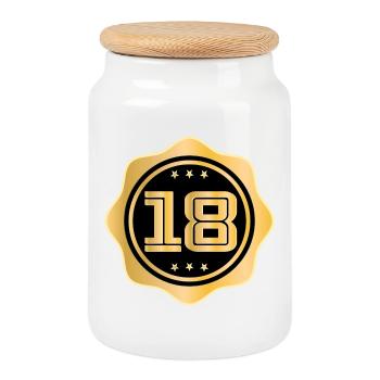 Age of Majority - Birthday 18 years old - Cookie Jar with Wooden Lid - white - Front
