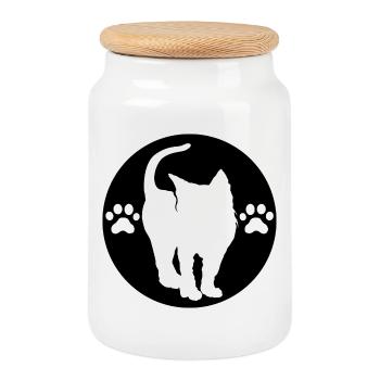 Katzen Logo Pfote Symbol Wappen Emblem Grafik Bild - Keksdose mit Holzdeckel - Weiß - Vorne