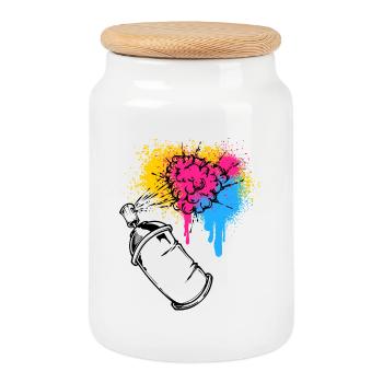 Graffiti Sprayer Spraydose Zeichnen Illustration - Keksdose mit Holzdeckel - Weiß - Vorne