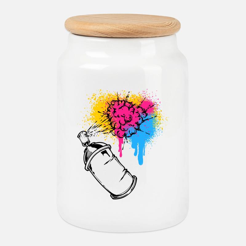 Graffiti Sprayer Spraydose Zeichnen Illustration - Keksdose mit Holzdeckel - Weiß