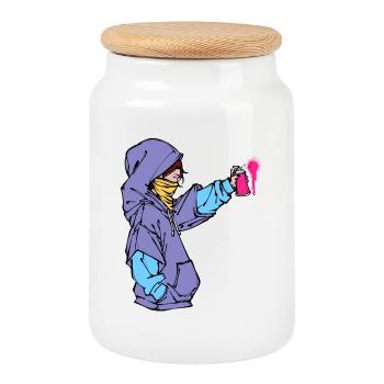Graffiti Spray Can Art Street Art Sprayer - Cookie Jar with Wooden Lid - white - Front