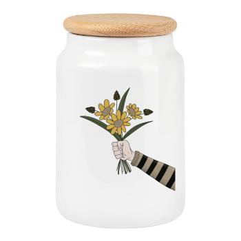 Bouquet of flowers for you - floral greeting from nature - Cookie Jar with Wooden Lid - white - Front
