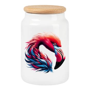 Flamant - Boîte à biscuits avec couvercle en bois - blanc - Devant